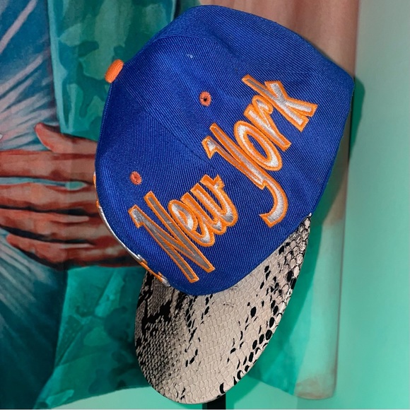 New York “Orange/Blue” Snake Skin SnapBack Cap - Picture 3 of 6